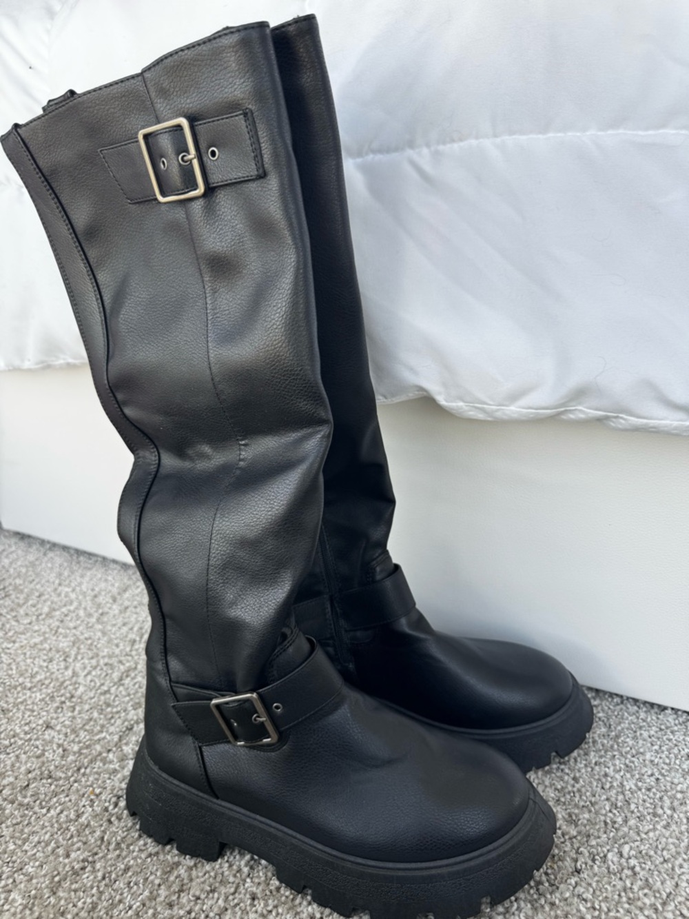 Knee-High Moto Black Buckle Chunky Sole Women's Boots ✨ | Never Worn!